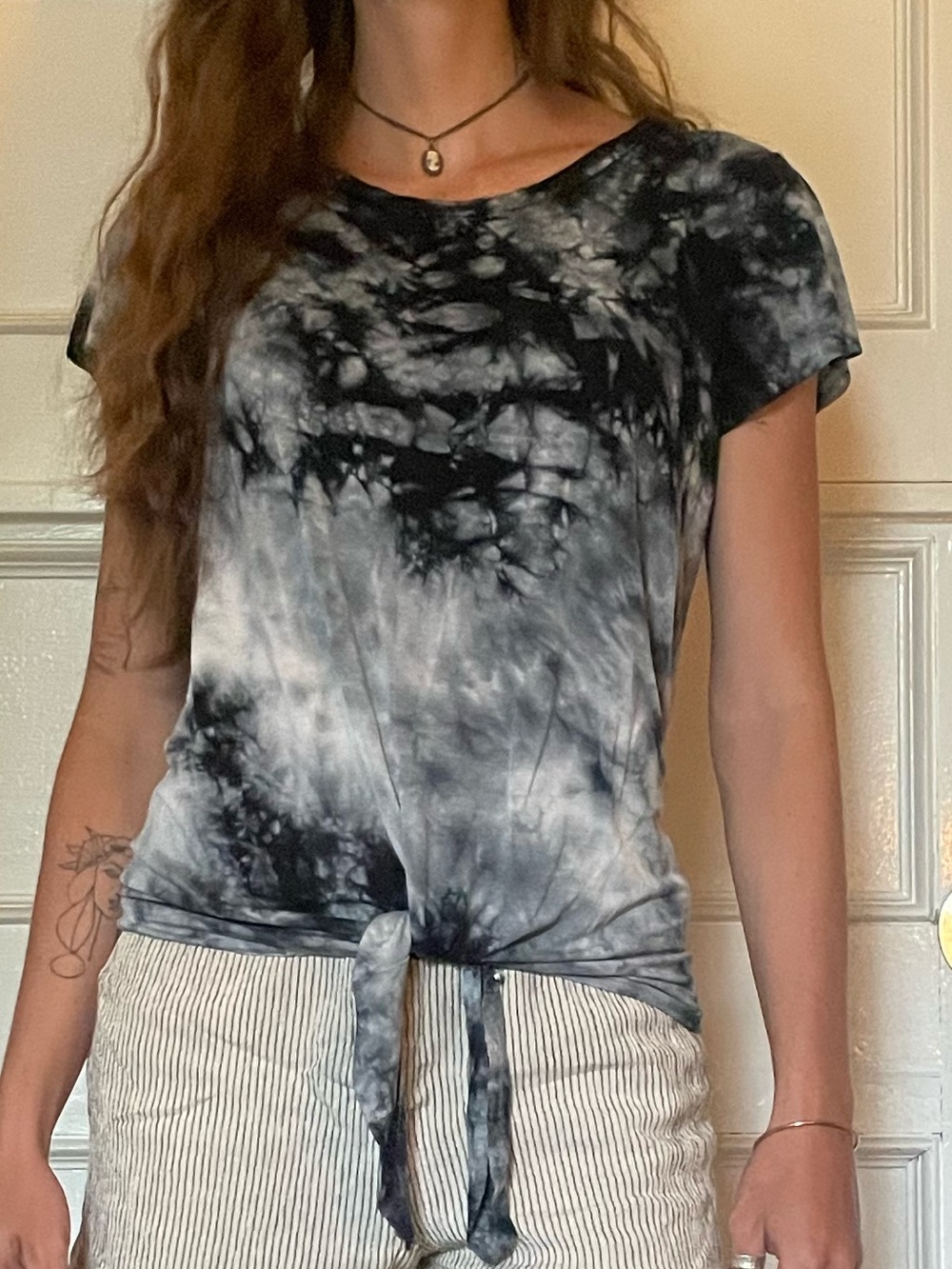 Navy Tie-Dye Short Sleeve Tie-Front Tee Soft & Sexy Aerie